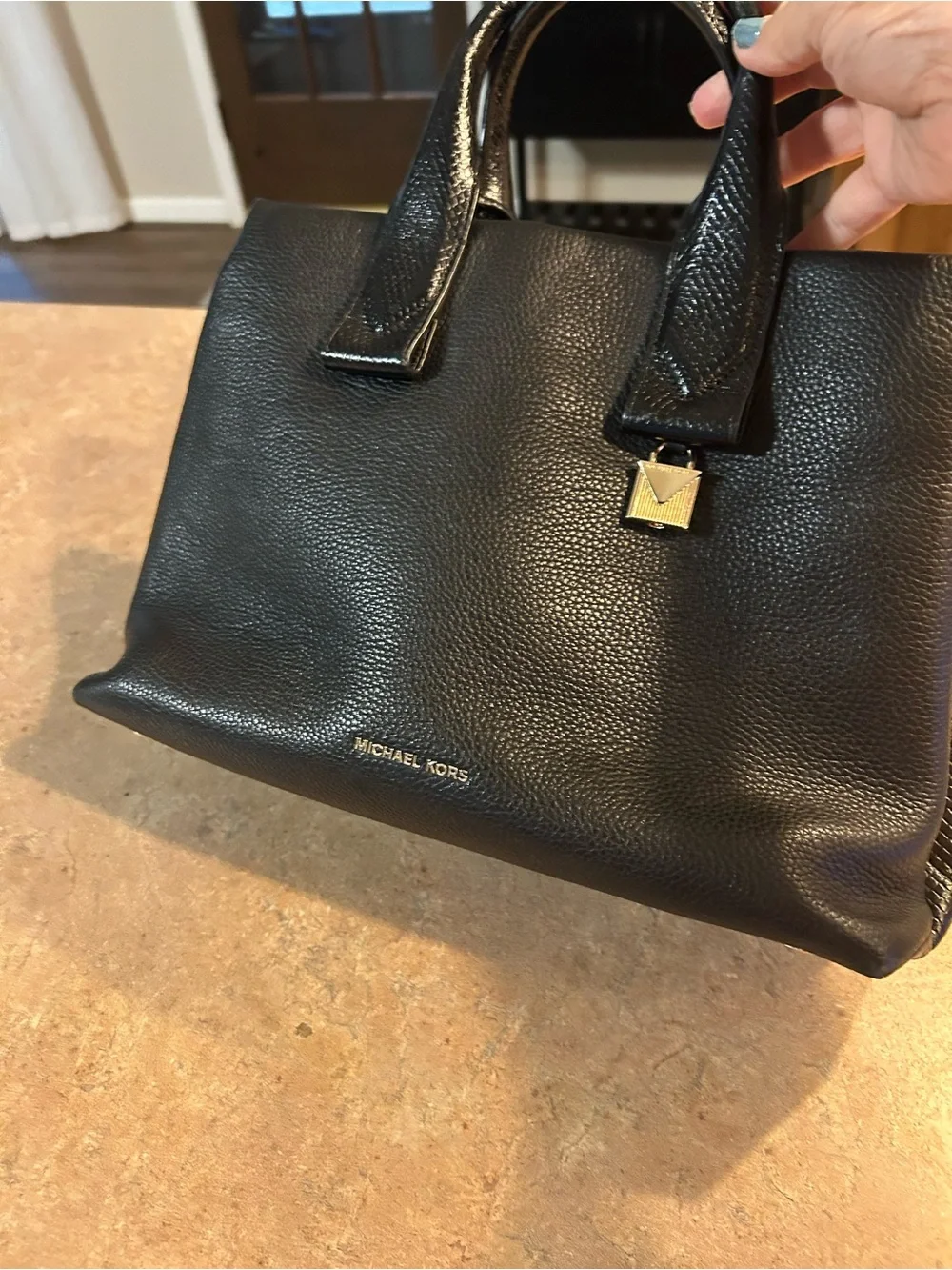 Michael Kors Black Pebbled Leather Satchel with Gold Hardware